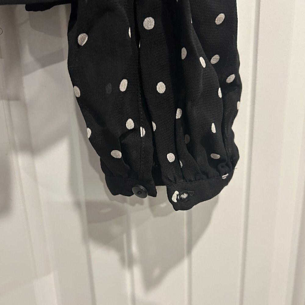 Zara Black and White Polka Dot Smocked Peplum Mesh Blouse Women’s Size Small - Picture 12 of 12